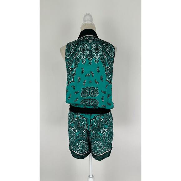 Michael Kors Green Paisley Bandana Romper Sleeveless Button Up Collared Womens M - Picture 3 of 11